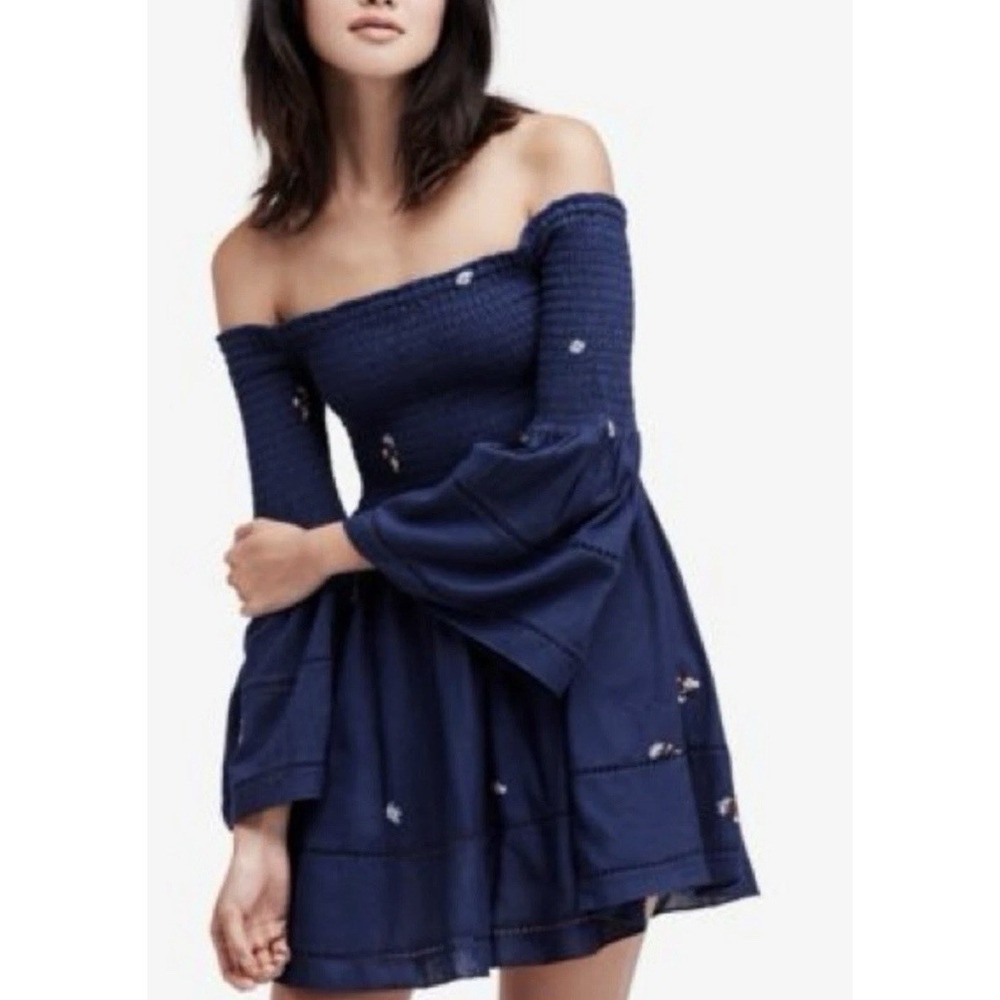 Free People Counting Daisies‎ Embroidered Off-The-Shoulder Dress | Small Smocked - Picture 3 of 15